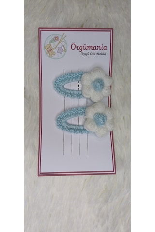 Amigurumi Toka - Çıtçıtlı El Örgüsü Toka 1 Çift Açık Mavi