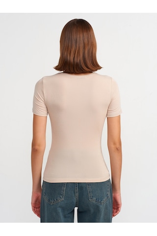 Dilvin Bisiklet Yaka Basic T-shirt 101a30747 Bej