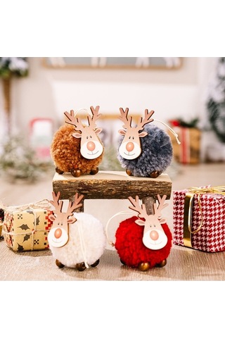 Fortunelane Kırmızı Kuzulu Yün Ahşap Geyik - Noel Dekorasyonu, Asma Aksesuarı Ev/parti Atmosferi Kırmızı