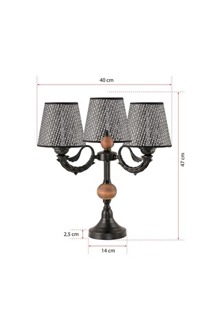 Üçlü Şamdan Masa Lambası Abajur Siyah Siyah Rattan Hasır Şapkalı Siyah