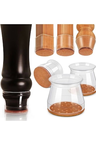 24 Adet Yuvarlak Ses Çıkartmayan Sandalye Pabucu 3 Cm Taban X 3.4 Cm Yükseklik Şeffaf Silikon
