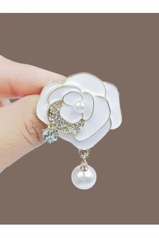Fashion Jewelry Beyaz İncili Gül Broş 309983419 Beyaz