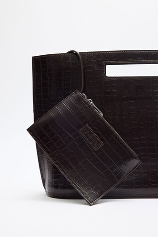 Lutvelizade Çanta 2628 Minimal Croc Desenli Acı Kahve Croc Kadın Çanta