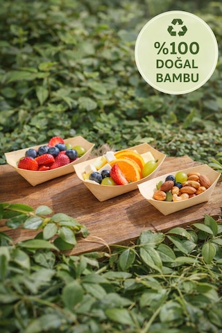 50'li Pkt Mini Bambu Kayık Tadım Tabağı 12x6 Cm Kokteyl Sunum Tabağı Catering Parti Servis Tabak