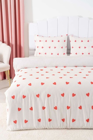Çift Kişilik Nevresim Takımı Pamuklu Desenli Kırmızı Kalpler 200x215 Cm Beyaz - Kırmızı