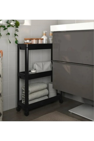 Ikea Vesken Tekerlekli Raf, Siyah, 3 Katmanlı 425032095 Siyah