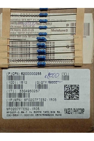 Mf0207fte52-1r05 1r05 0.6w Direnç Yageo 1/2 W Direnç 500 Adet