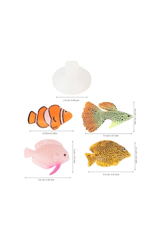 Moveevo Akvaryum Işıklı Silikon Simülasyon Balıkları - Gece Parlak 4'lü Set Amca Balığı, Pembe Mavi Balığı, Guppy, Palyaço Balığı