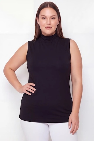 Terrien Özel Üretim Tekstil Stilli Temel Kadın Büyük Beden Balıkçı Yaka Kolsuz Body Siyah 2'li Paket Siyah-2