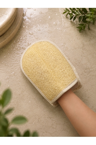 Çift Taraflı Eldiven Kabak Lifi 23x16 Cm Doğal Banyo Ve Peeling Lifi
