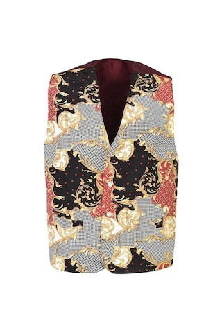 Barok Desenli Astarli Garson Yeleği Astarlı İki Cepli Şal Şık Fonksiyonel Hizmet Sektörü Kıyafeti Bordo