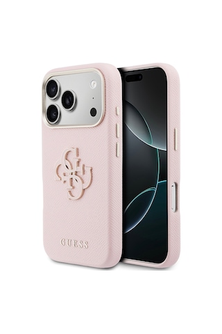 Apple Uyumlu iPhone 17 Pro Max Kılıf Guess Lisanslı 4g Büyük Metal Kamera Çerçeveli Pu Deri Resin Kapak Pembe