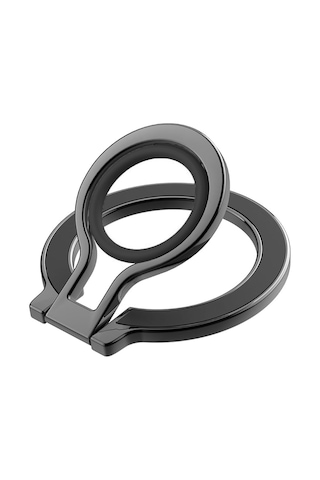 Microcase Magsafe Uyumlu Telefon Yüzüğü Tutucu Ve Standı - 180 Mekanik Döner Silikon Parmak Koruyuculu Metal Mıknatıslı Tutacak-al5873 Siyah