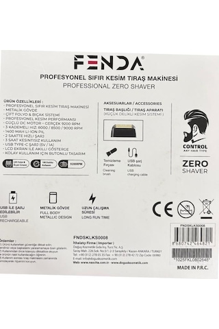 Fenda Zero Shaver 9200 Rpm Metal & Göstergeli Tıraş Makinesi Siyah Fndsklks0008bl