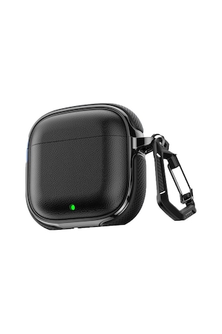 Huawei Freebuds Se 2 / Se 3 İle Uyumlu Kılıf Deri Dokulu Tpu Koruyucu Case Metal Karabinalı Şarj Girişli Siyah