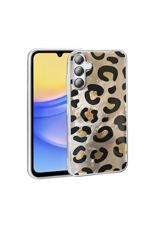 Galaxy Uyumlu A36 Kılıf Desenli Zore Mep Kapak Gold Leopar