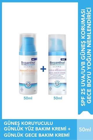 Bepanthol Derma Nemlendirici & Besleyici SPF 25 Günlük Yüz Kremi 50 ML + Derma Yoğun Nemlendirici Gece Bakım Kremi 50 ML