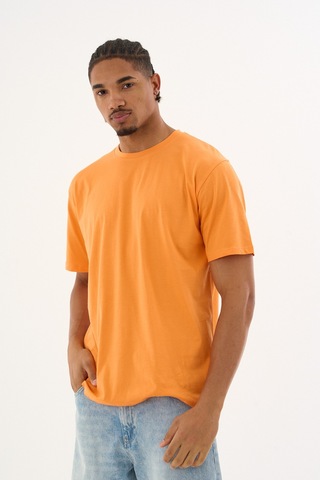 Dechers Erkek %100 Organik Pamuklu Yumuşak Dokulu Comfort Fit Bisiklet Yakalı T-shirt E222 Turuncu
