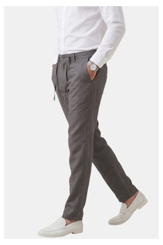Deepsea Antrasit Slim Fit Likralı Keten Dokulu Lastikli Belli İpli Yazlık Erkek Pantolon 2603001