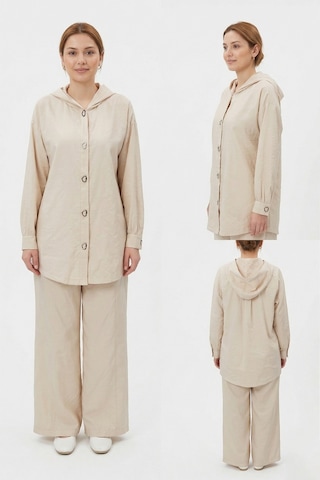 Lale Butik Çıt Çıt Detay Pantolon Takım 19534 Bej