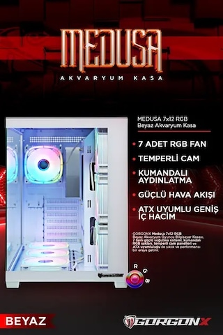 Gorgon-x Medusa-v2 7x120mm Argb Fanlı & 650w 80+ Power Supply Lı Akvaryum Oyuncu Kasası