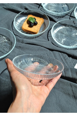 6'lı Cam Kase Mini Kahvaltılık Çerezlik Meze Tabağı 12 Cm İkramlık- Linya Şeffaf