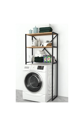 Zuesse Dizayn Duru Çamaşır Makinesi Dolabı Metal Kurutma Makinesi 3 Raflı Banyo Dolabı - Çam