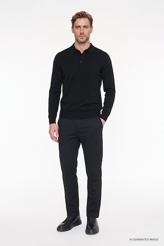 AC&Co / Altınyıldız Classics Erkek Sıyah Pamuklu Standart Fit Normal Kesim Beli Lastikli Diagonal Desenli Örme Pantolon Siyah