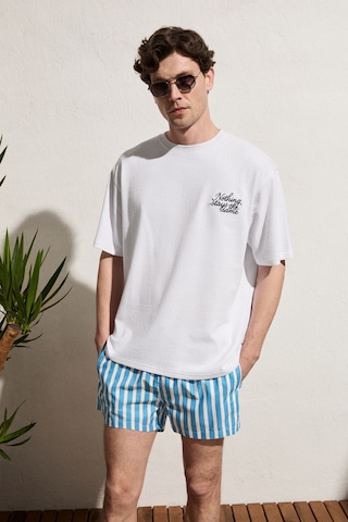 Grimelange Calıdo Erkek Organik Pamuklu Baskı Ve Nakışlı Bisiklet Yaka Oversıze Beyaz T-shirt Beyaz
