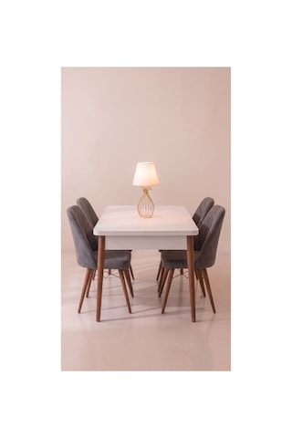 Familieconcept Ada Serisi, 80x132 Açılabilir Mdf Mutfak Masası Takımı 4 Adet Sandalyeada02byzm04a Beyaz