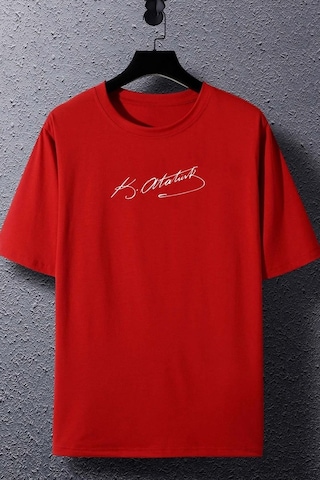 Unisex K.atatürk İmza Baskılı T-shirt Kırmızı