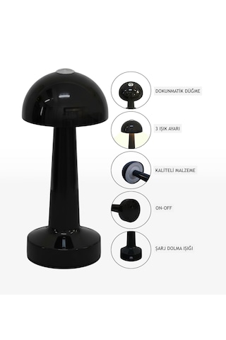 Zenlight Mantar Masa Lambası Siyah