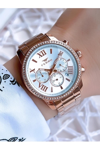 Ferro Rose Gold Renk İç Fonksiyonları Aktif 3 Atm Çelik Kordon Kadın Kol Saati Bfm41107awt-c