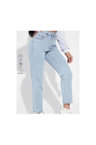 Kene Jeans Yüksek Bel Buz Kar Tam Kalıp Mom Jeans Buz Kar