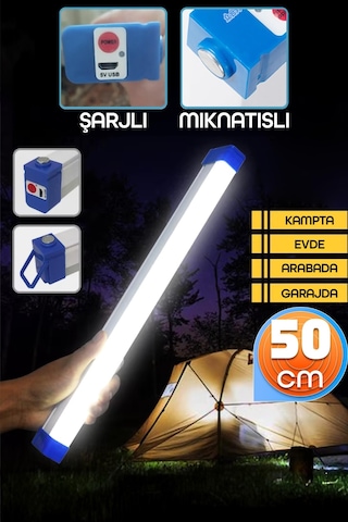 Şarjlı Işıldak Mıknatıslı Kamp Lambası 1500 Lm 3 Mod Elektrikli Acil Durum El Feneri 50cm Pr305 Beyaz