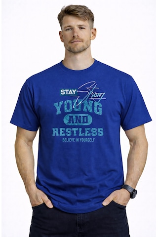 Herkesemoda Stay Young Detaylı Basic Erkek T-shirt Mavi