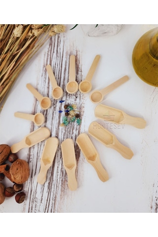 Ahşap Tahta Baharat Şeker Kahve Reçel Kaşığı 12 Li