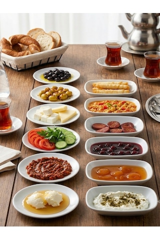 Gürallar 12 Parça Beyaz Çok Amaçlı Kahvaltılık Meze Ve Çerezlik Seti - 6 Yuvarlak 15cm + 6 Dikdörtgen 14x8cm