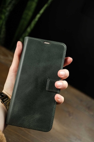 Oppo A6t Hakiki Deri Cüzdanlı Kapaklı Kaliteli Lüks Cüzdan Kılıf Haki