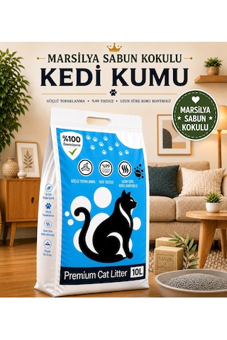 10 Lt Marsilya Sabun Kokulu %100 Doğal Bentonit Kedi Kumu %99.9 Tozdan Arındırılmış Topaklanan Koku