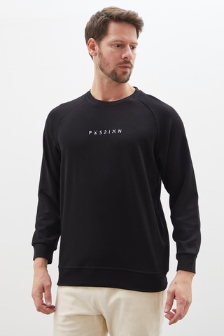 Fullamoda Baskılı Bisiklet Yaka Modal Sweatshirt Siyah