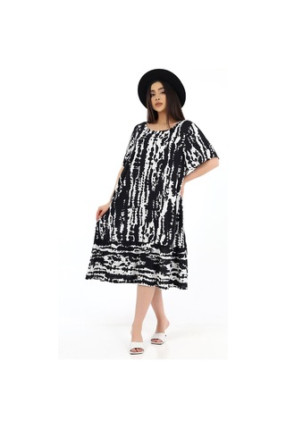 Schık Kadın Viskon Yarım Kol O Yaka Cepli Fırfırlı Elbise Siyah Siyah