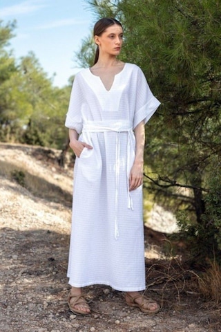Dokuma Kaftan Elbise Rahatlığın Şıklığı Beyaz