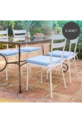 6 Adet 40x40 Cm Mavi Bağcıklı Sandalye Minderi Pamuk Polyester Kumaş Mutfak Ve Bahçe Minder