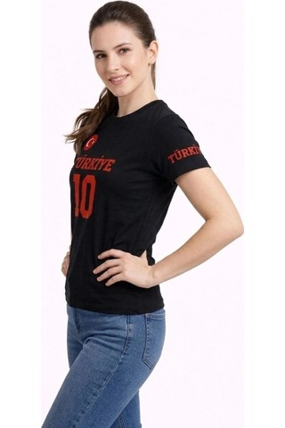 Freedom Store Kadın Türkiye Ay Yıldız Baskılı 10 Numara Forma Tişört Taraftar T-shirt - Siyah
