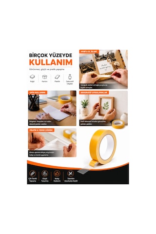 24 Mm X 20 M Opp Çift Taraflı Bant Güçlü Yapışkanlı Şeffaf Montaj Ve Hobi Bandı