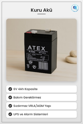 Kuru Akü 6v 4ah Şarjlı Bakım Gerektirmeyen Vrla Agm Sızdırımaz Ku