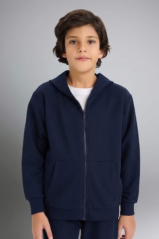Defacto Erkek Çocuk Kapüşonlu Pike Fermuarlı Sweatshirt B6503a826spnv135 Lacivert-nv135