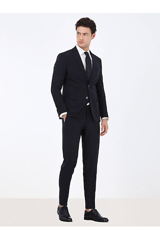 Lacivert Düz Modern Fit Yün Karışımlı Takım Elbise 6 Drop Lacivert