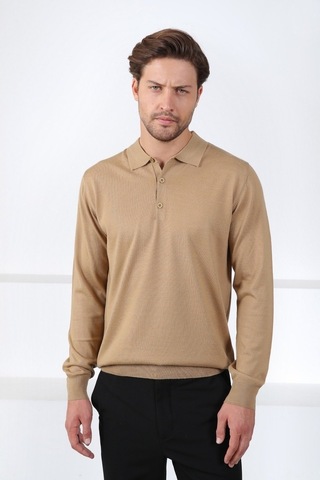 Ferraro Camel Polo Yaka Superfine Erkek Triko Kazak Camel